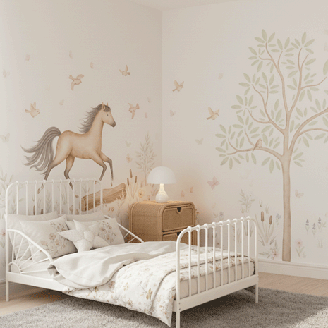 Horse wall stickers - Running horse in flower meadow