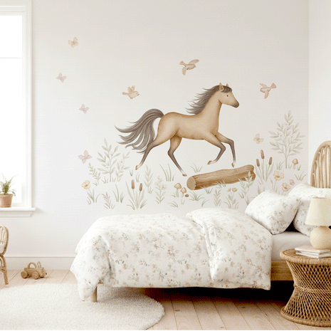 Horse wall stickers - Running horse in flower meadow