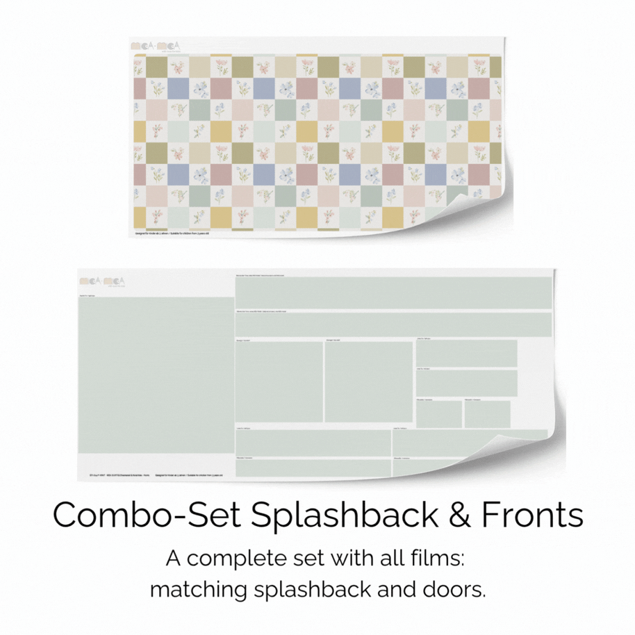 Sticker set for IKEA DUKTIG play kitchen - Checkered & floral tiles (light mint)