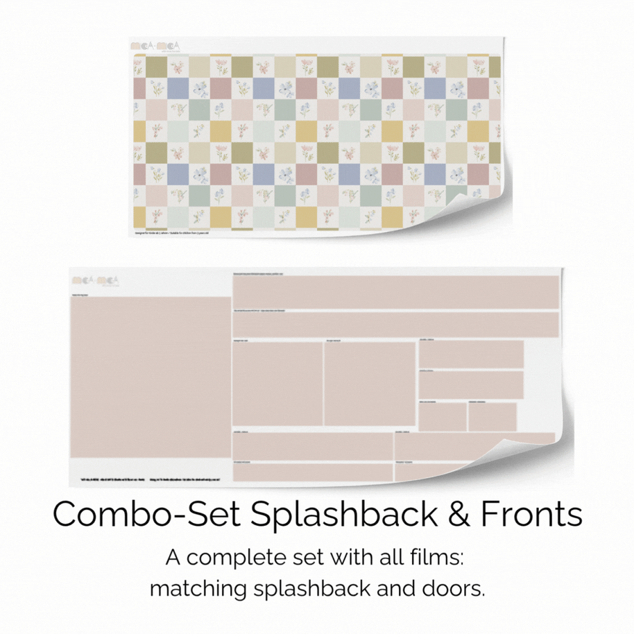 Sticker set for IKEA DUKTIG play kitchen - Checkered & floral tiles (rose)