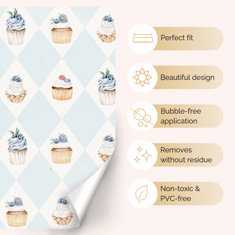 Klebefolie für IKEA DUKTIG Kinderküche - Entzückende Cupcakes (Blau)