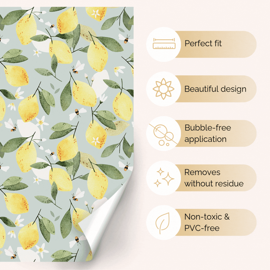Sticker set for IKEA DUKTIG play kitchen - Lemons with bees (mint)