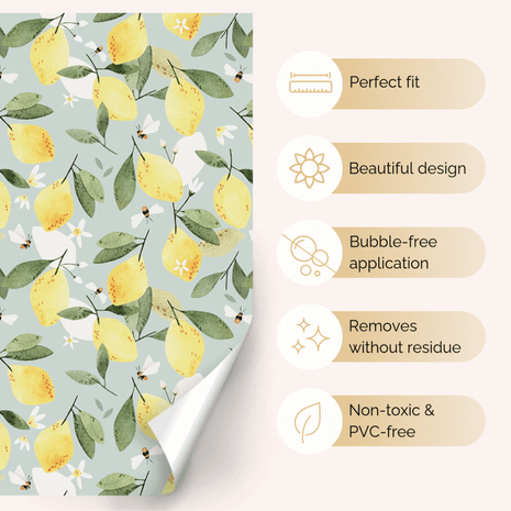 Sticker set for IKEA DUKTIG play kitchen - Lemons with bees (mint)