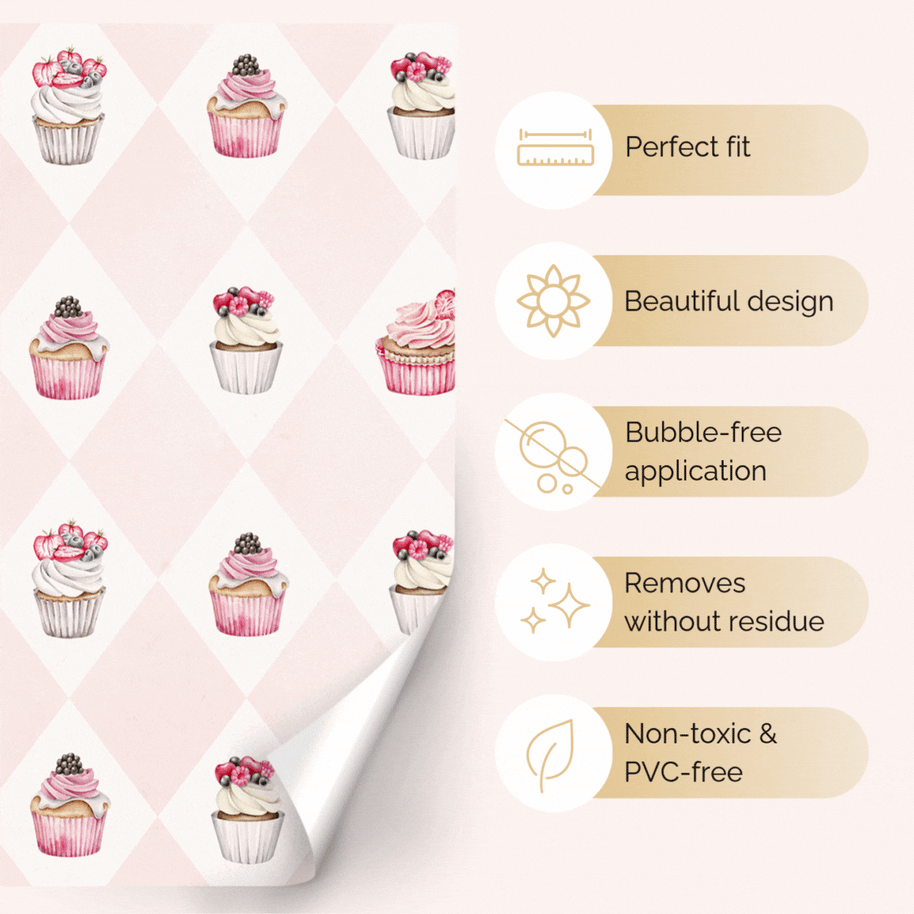 Sticker set for IKEA DUKTIG play kitchen - Delightful cupcakes (deep rose)