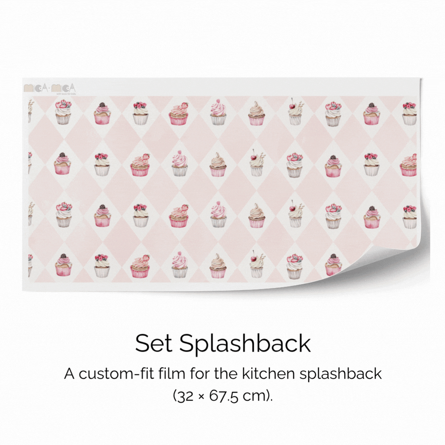 Sticker set for IKEA DUKTIG play kitchen - Delightful cupcakes (deep rose)