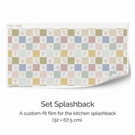 Sticker set for IKEA DUKTIG play kitchen - Checkered & floral tiles (mustard)