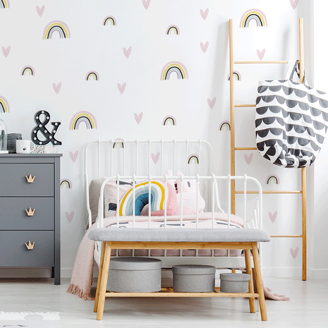 Rainbow wall stickers with hearts