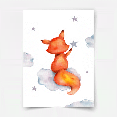 Little fox on cloud Fine Art Print
