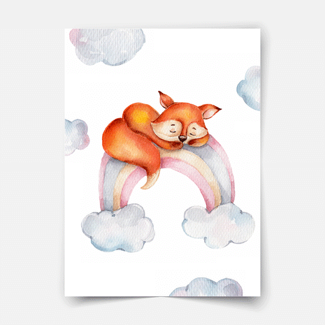 Little fox on rainbow Fine Art Print