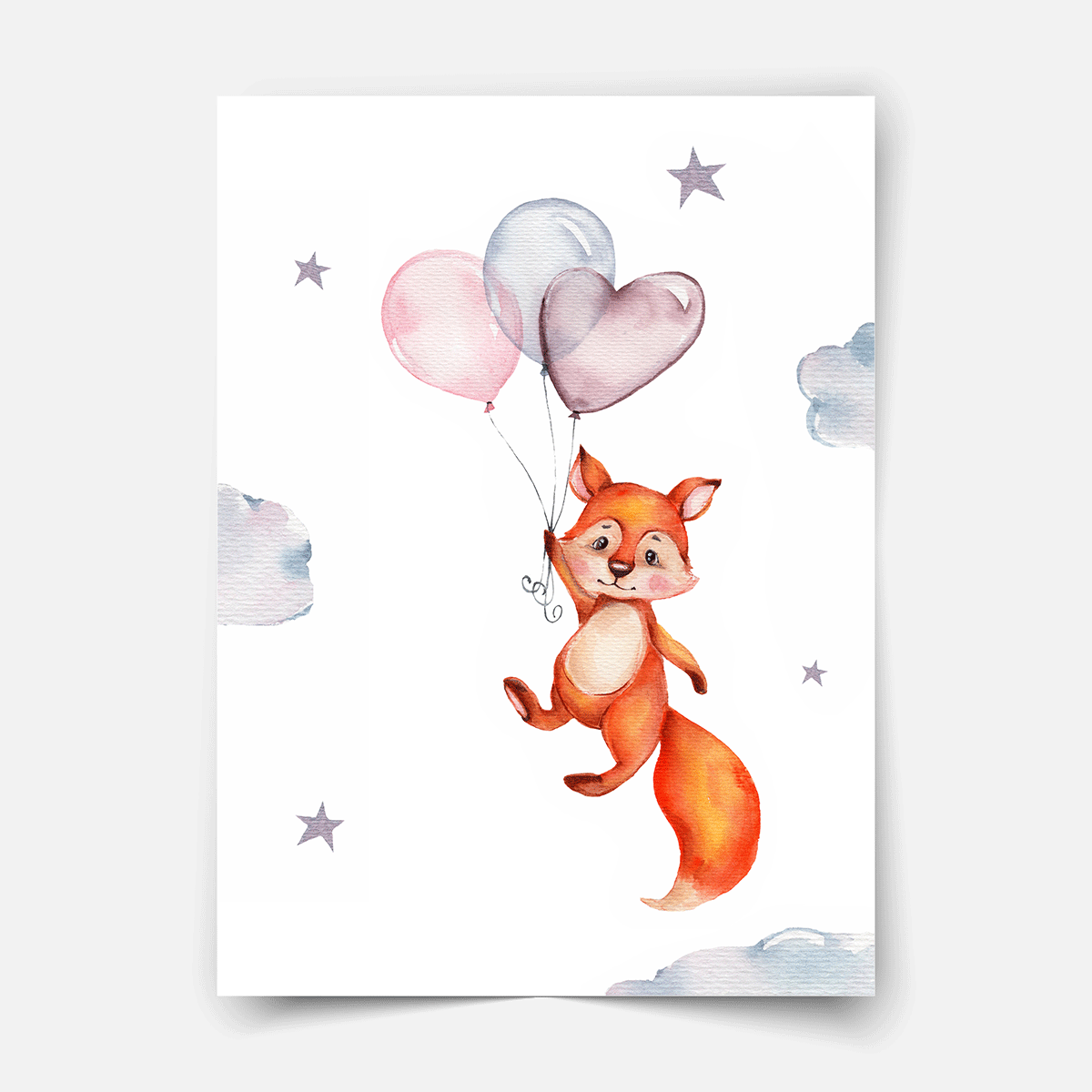 Little fox with balloon Fine Art Print