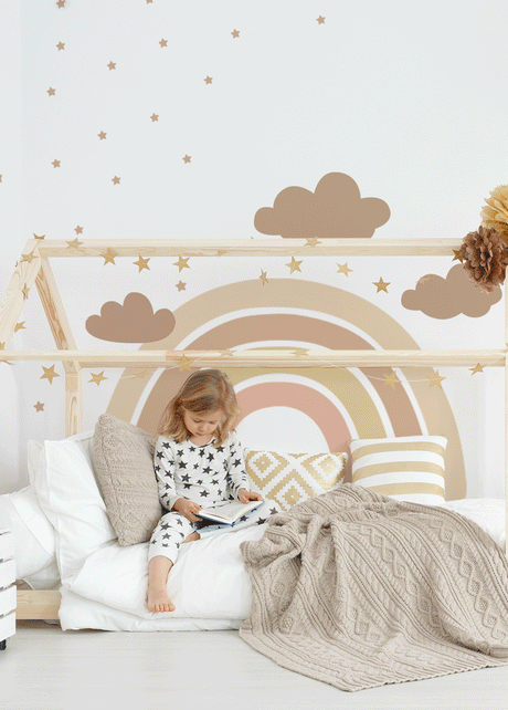 Boho rainbow wall sticker, boho rainbow wall decal, pastel rainbow wall stickers, pastel rainbow wall decals,large rainbow with clouds wall stickers, nursery wall decoration, kids bedroom wall decoration