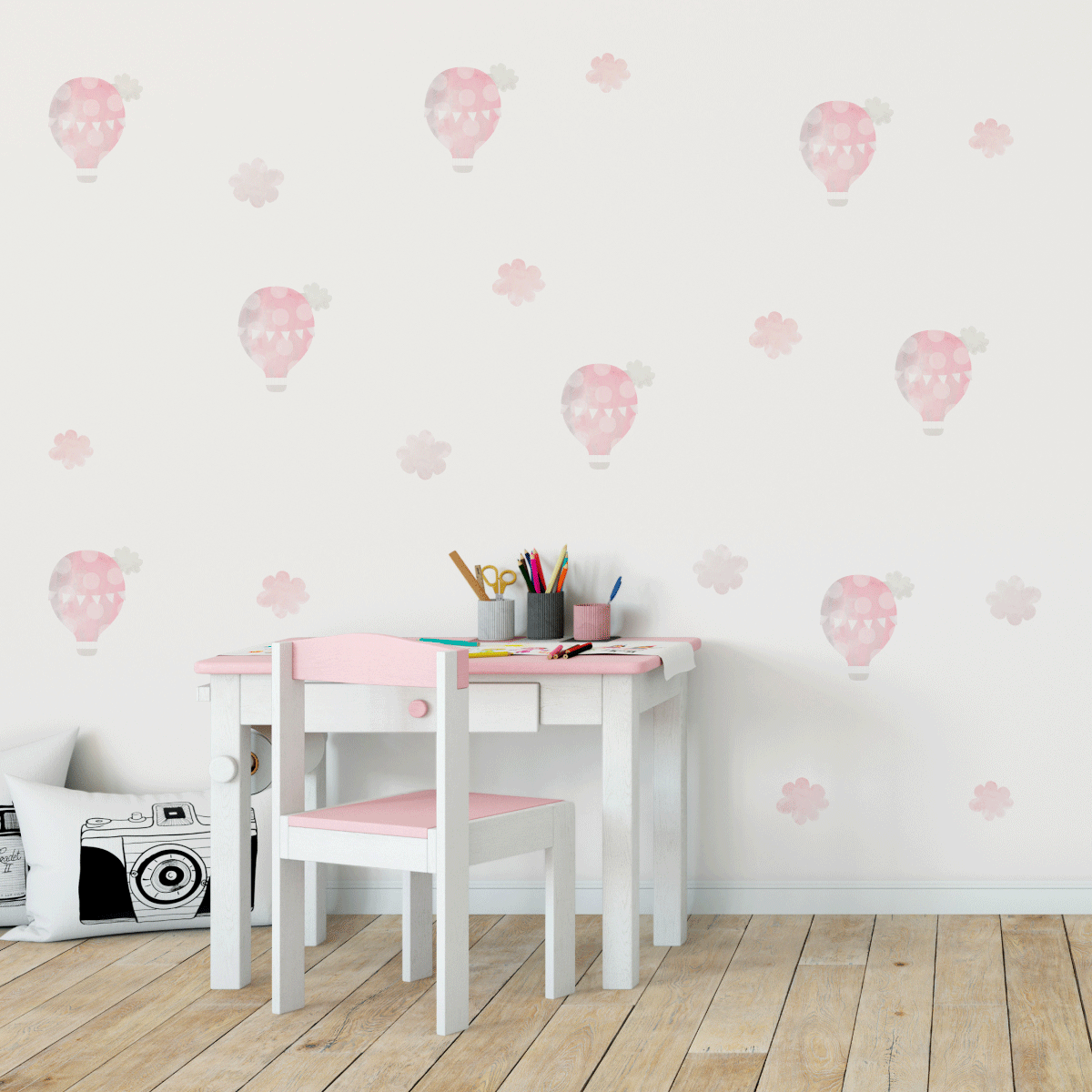 kids bedroom wall sticker, nursery wall sticker, wall sticker, wall decal , wall tattoo, hot air balloons wall sticker, pink hot air balloons wall sticker, girls wall stickers, wall stickers with hot air balloons, scandinavian wall sticker, clouds wall sticker, nordic wall stickers, nordic wall decal, scandinavian wall decal, nursery room ideas, kids bedroom ideas