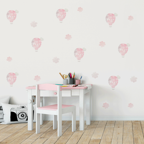 kids bedroom wall sticker, nursery wall sticker, wall sticker, wall decal , wall tattoo, hot air balloons wall sticker, pink hot air balloons wall sticker, girls wall stickers, wall stickers with hot air balloons, scandinavian wall sticker, clouds wall sticker, nordic wall stickers, nordic wall decal, scandinavian wall decal, nursery room ideas, kids bedroom ideas