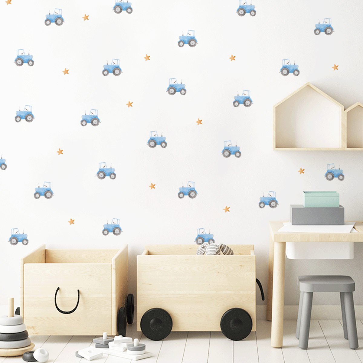 kids bedroom wall stickers, nursery wall stickers, wall stickers, wall decal , wall tattoo, tractor wall sticker, blue tractor wall sticker, boys wall sticker, wall stickers with tractors, scandinavian wall stickers, kids bedroom ideas, nursery ideas, nordic wall stickers