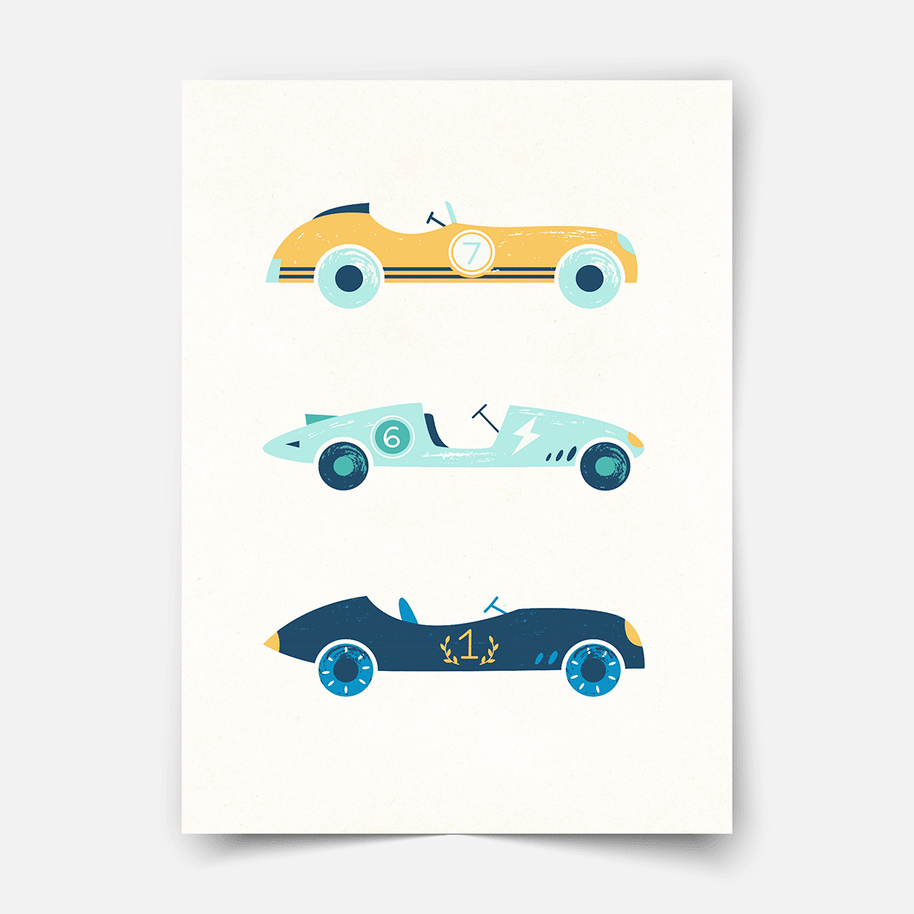 Classic race cars trio Fine Art Print