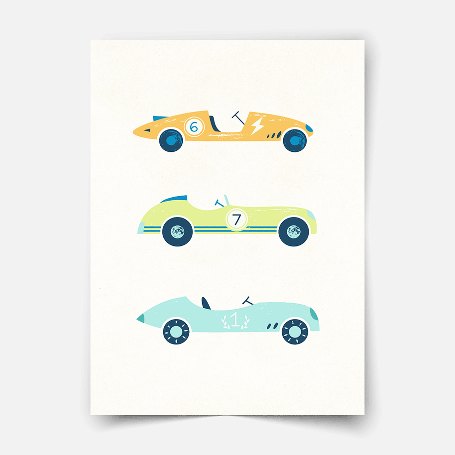 Classic race cars trio Fine Art Print