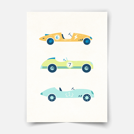 Classic race cars trio Fine Art Print