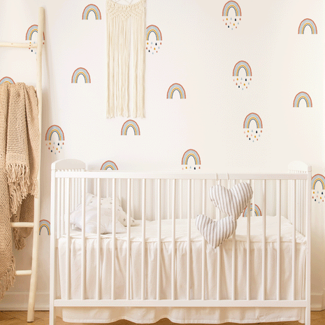 kids bedroom wall sticker, nursery wall sticker, wall sticker, wall decal , wall tattoo, watercolour rainbows wall sticker, rainbows wall sticker, girls wall stickers, rainbows with raindrops wall sticker, wall stickers with rainbows, scandinavian wall sticker, nordic wall stickers, nordic wall decal, scandinavian wall decal, nursery room ideas, kids bedroom ideas