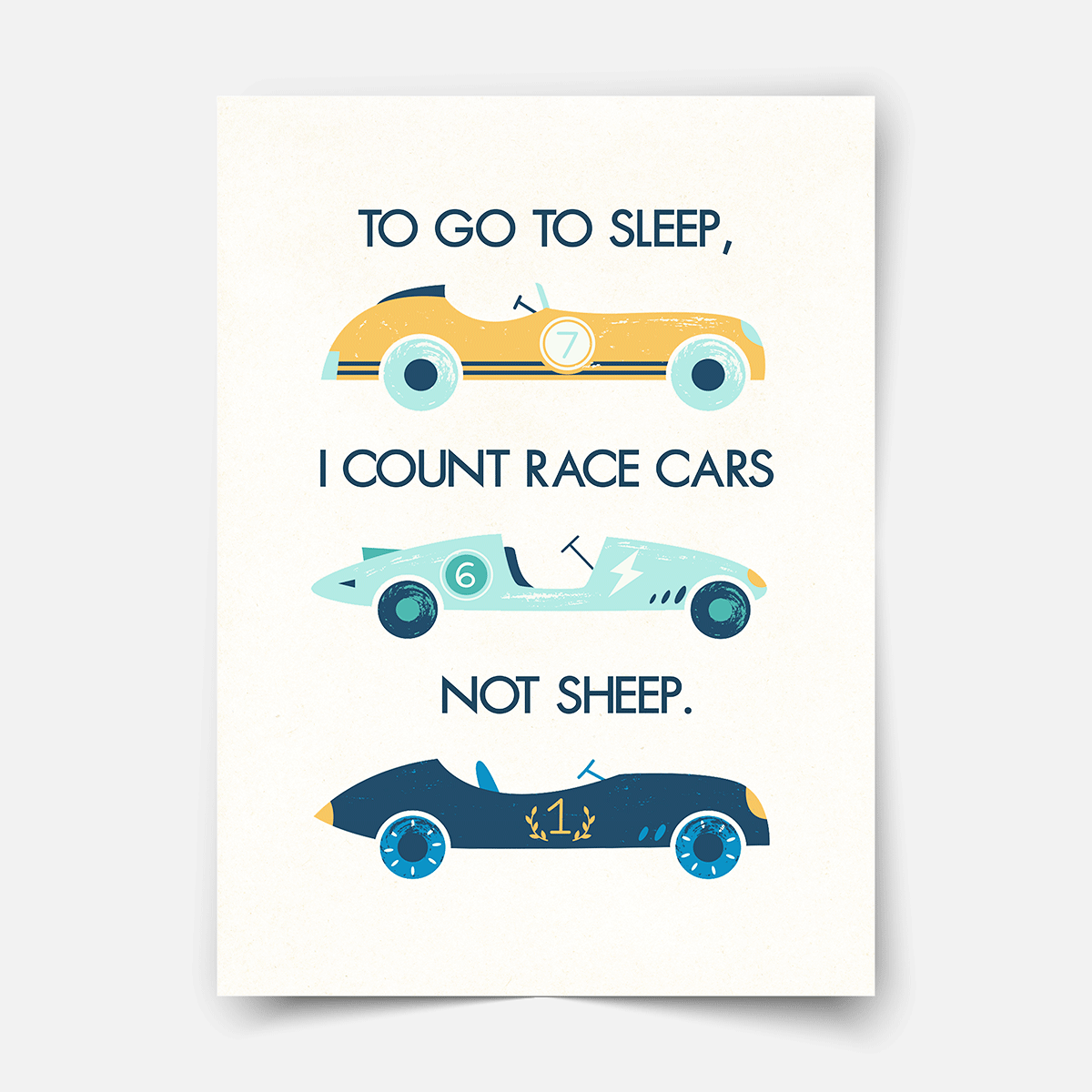 To go to sleep I count race cars Fine Art Print