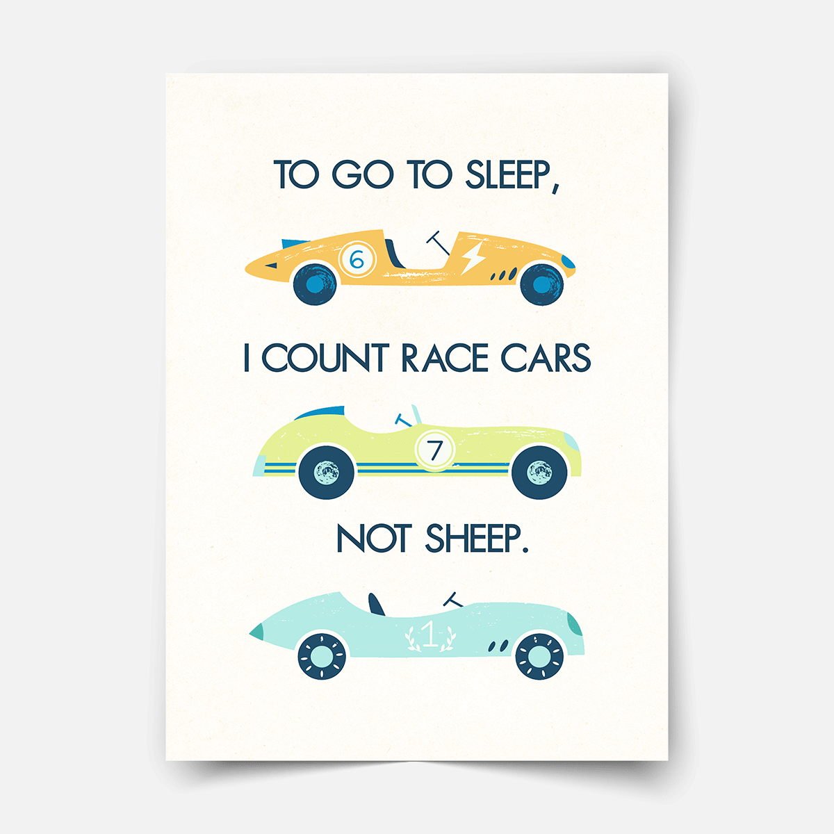 To go to sleep I count race cars Fine Art Print