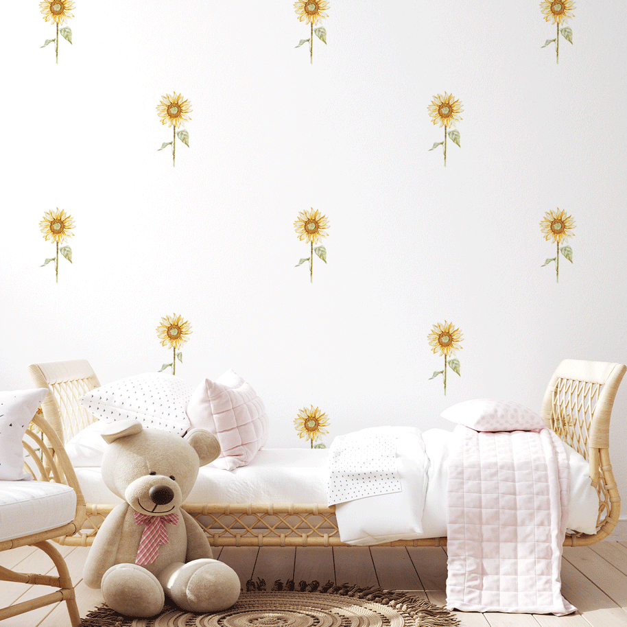 sunflower wall stickers, sunflower wall decals, boho sunflowers wall decals