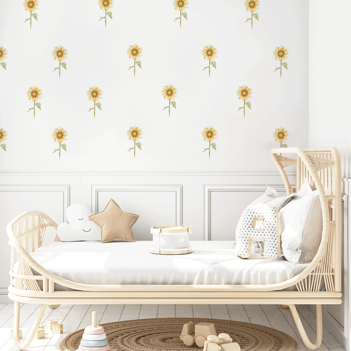 sunflower wall stickers, sunflower wall decals, boho sunflowers wall decals