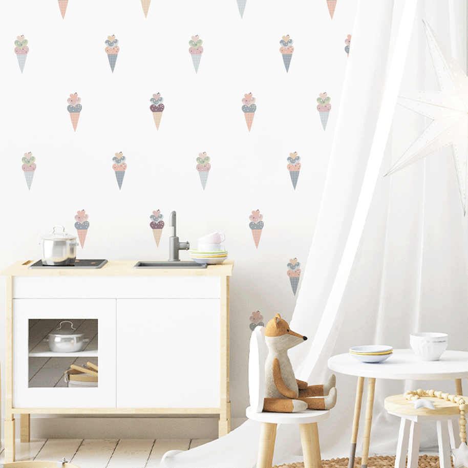 kids bedroom wall sticker, nursery wall sticker, wall sticker, wall decal , wall tattoo, Ice cream cones wall sticker, girls wall stickers, Summer ice cream cones wall sticker, scandinavian wall stickers, nordic wall stickers, nordic wall decal, scandinavian wall decal, nursery room ideas, kids bedroom ideas