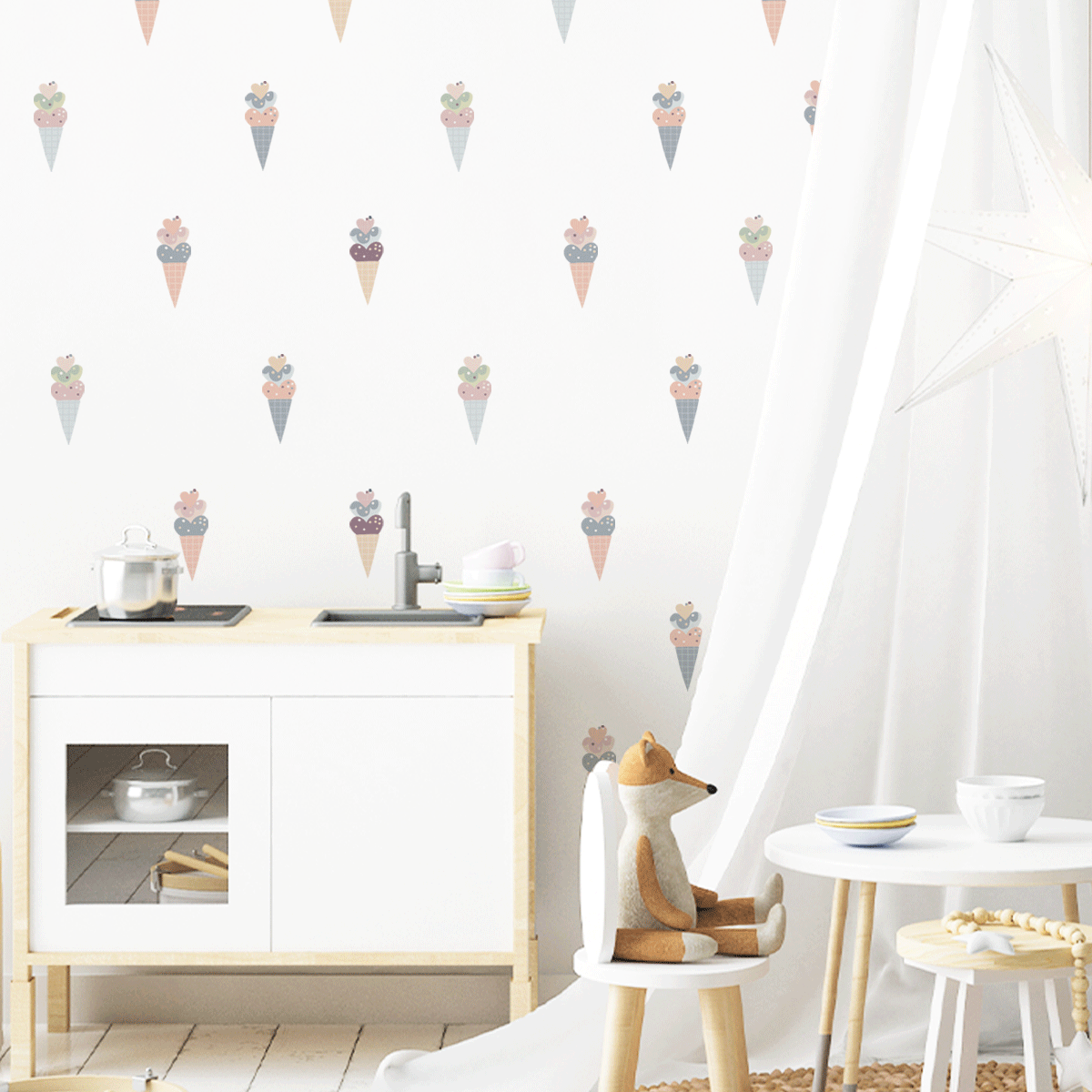 kids bedroom wall sticker, nursery wall sticker, wall sticker, wall decal , wall tattoo, Ice cream cones wall sticker, girls wall stickers, Summer ice cream cones wall sticker, scandinavian wall stickers, nordic wall stickers, nordic wall decal, scandinavian wall decal, nursery room ideas, kids bedroom ideas