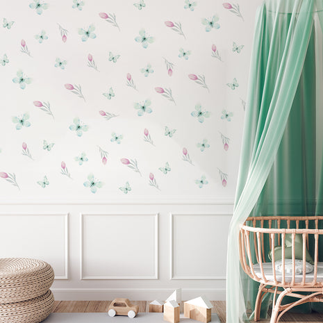 kids bedroom wall stickers, nursery wall stickers, wall stickers, wall decal , wall tattoo, butterflies wall sticker, butterflies and tulips wall sticker, butterflies and flowers wall sticker, girls wall sticker, wall stickers with butterflies and flowers, scandinavian wall stickers, kids bedroom ideas, nursery ideas, nordic wall stickers, wall decor ideas