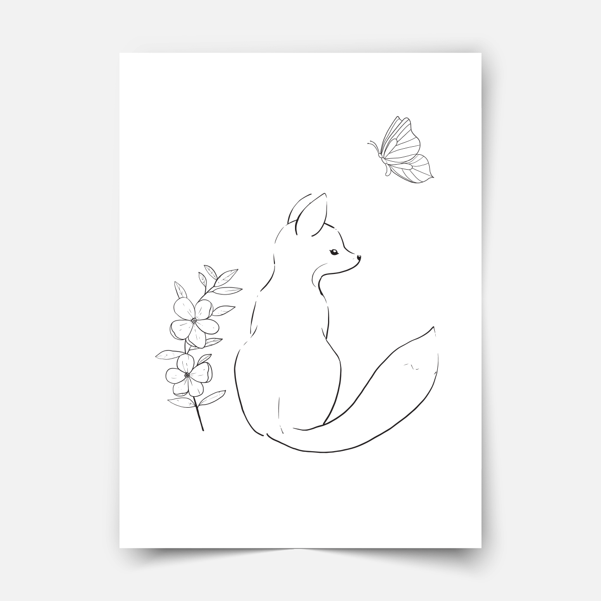 Hand-drawn forest friends - fox with butterfly Fine Art Print