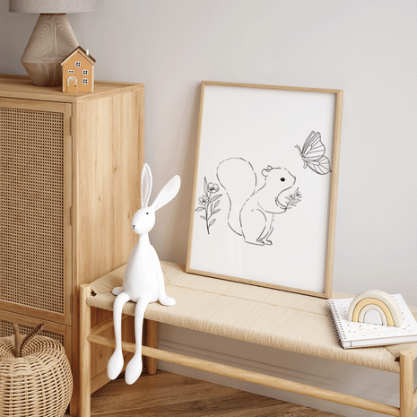 Hand-drawn forest friends - squirrel with butterfly Fine Art Print