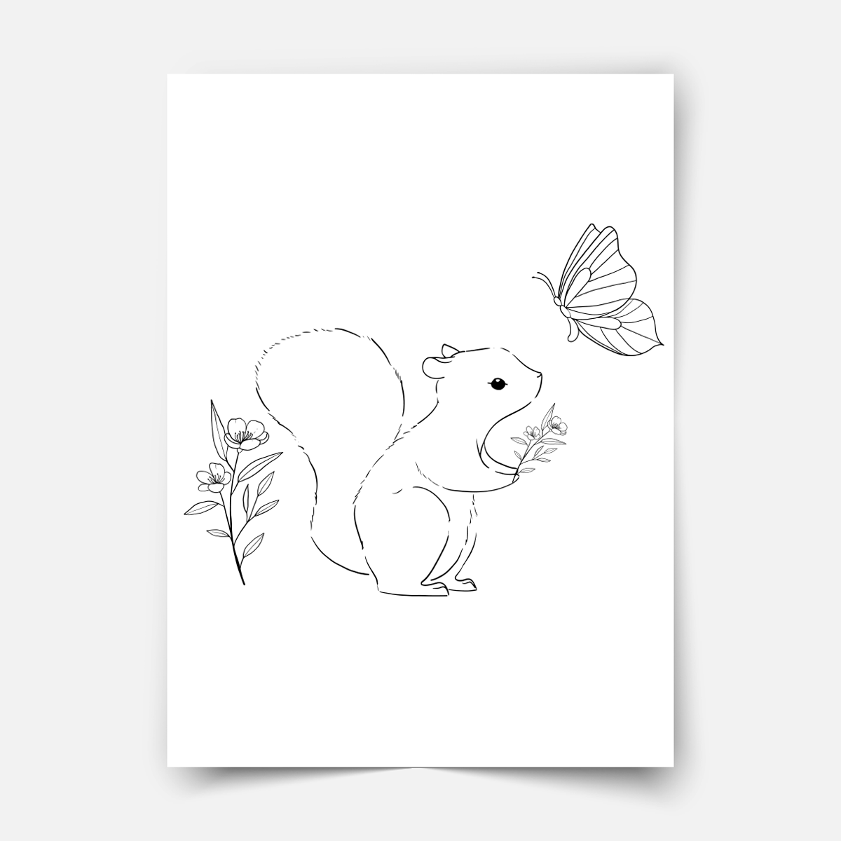 Handgezeichnete Waldfreunde - Eichhörnchen mit Schmetterling - Poster