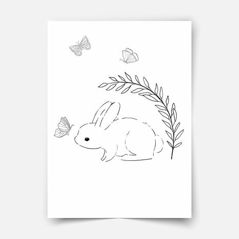 Hand-drawn forest friends - bunny with butterflies Fine Art Print