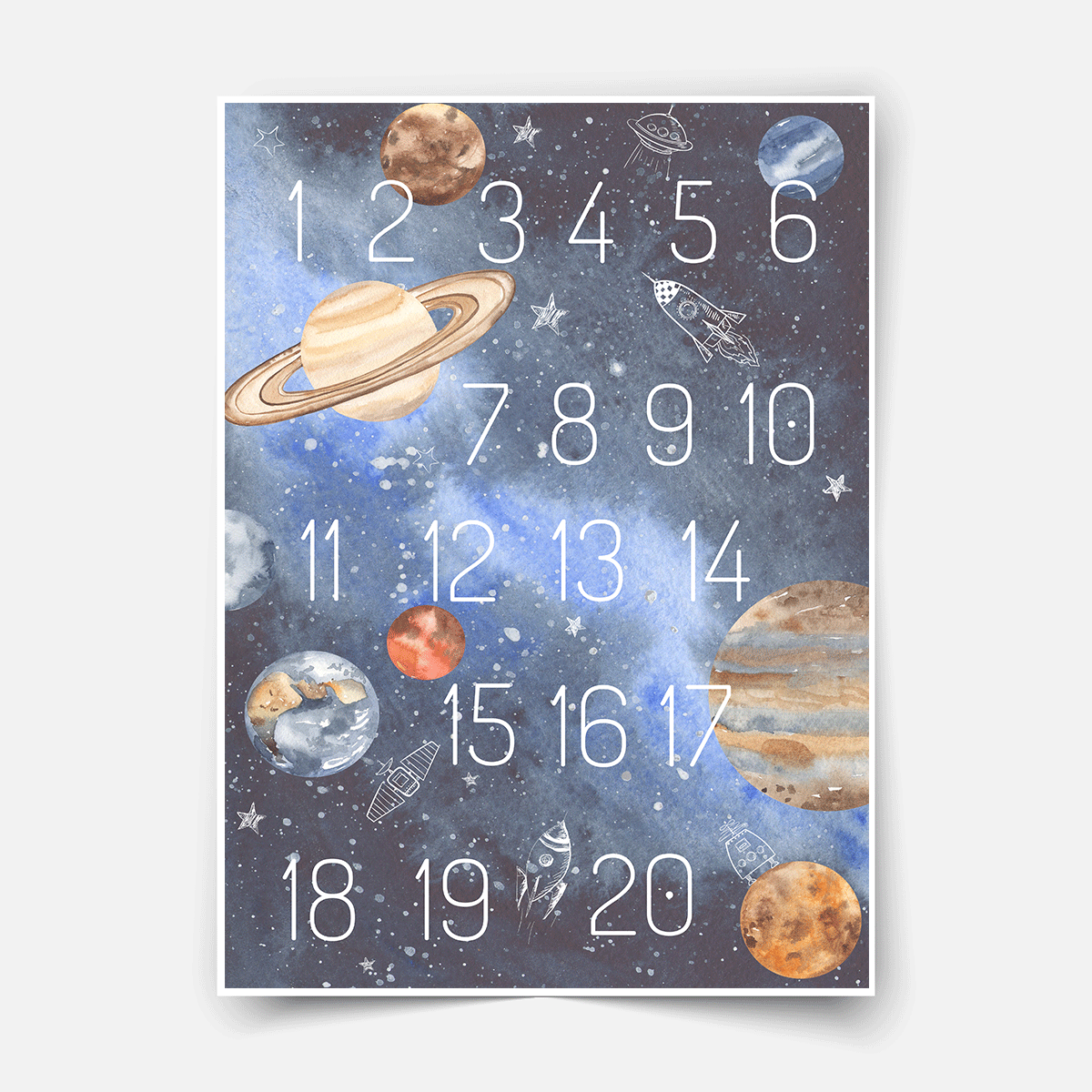 Weltraumabenteuer - Planeten mit Zahlen - Poster