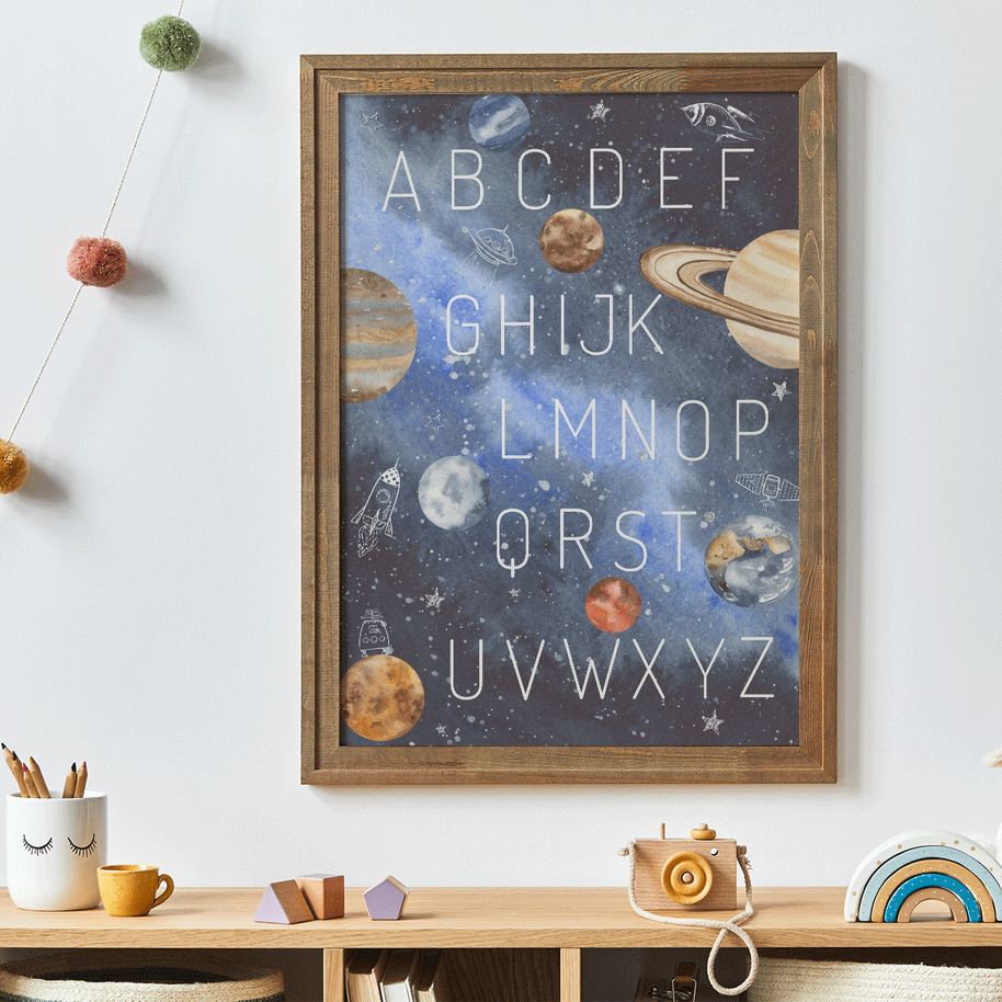 space print, solar system print. rocket print, kids bedroom prints, nursery prints, alphabet print, alphabet space print, alphabet planets print
