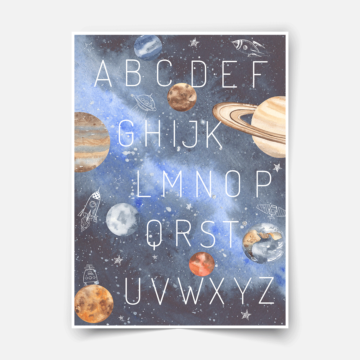 Space adventure - Planets with alphabet Fine Art Print