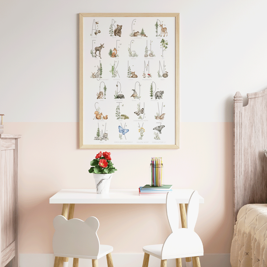 forest alphabet print, forest animals print, alphabet print