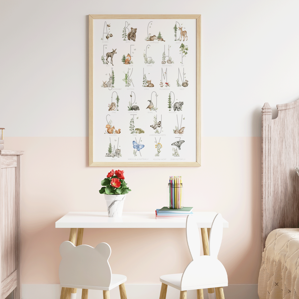 forest alphabet print, forest animals print, alphabet print