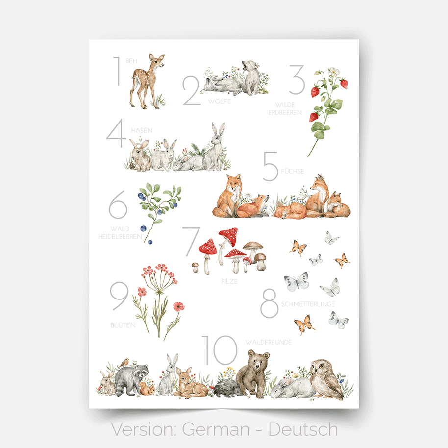 Woodland print - Magical forest - Numbers