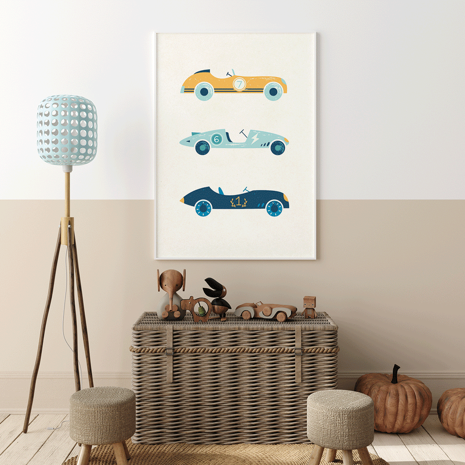 Classic race cars trio Fine Art Print