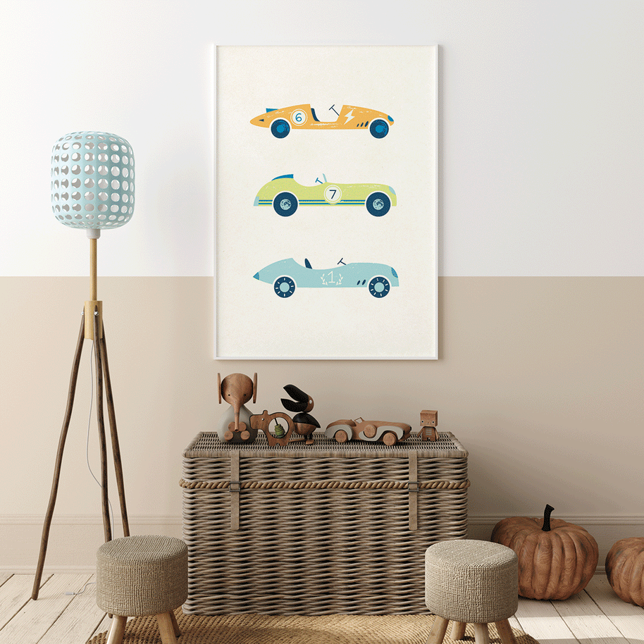 Classic race cars trio Fine Art Print