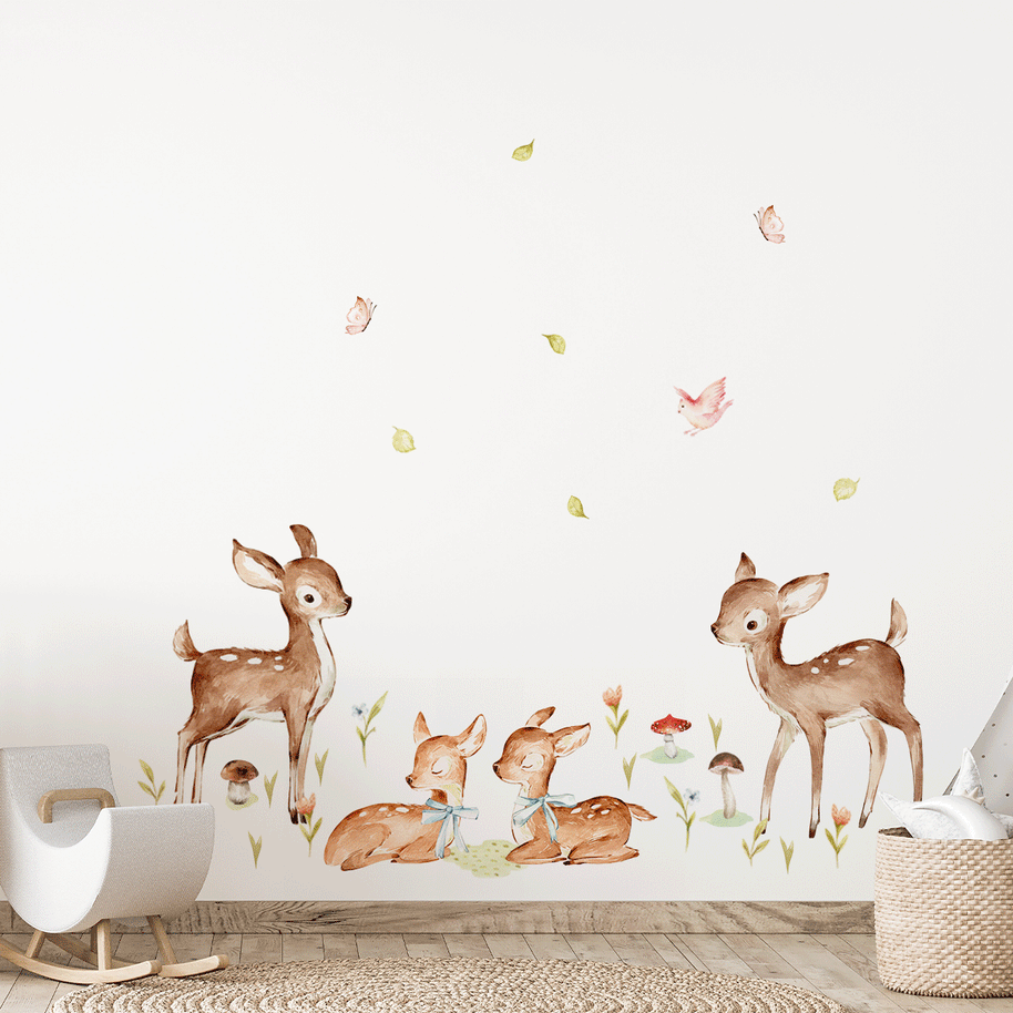 kids bedroom wall sticker, nursery wall sticker, wall sticker, deer wall decal , watercolour deer wall sticker, girls wall stickers, forest animals wall sticker, wall stickers with deer, scandinavian wall sticker, nordic wall stickers, nordic wall decal, scandinavian wall decal, nursery room ideas, kids bedroom ideas