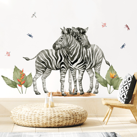 tropical safari wall stickers, zebras wall stickers, zebras wall decals. watercolor zebras wall stickers, jungle wall stickers, jungle wall decal. nursery ideas, wall decoration ideas