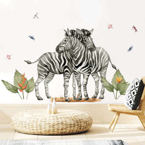 tropical safari wall stickers, zebras wall stickers, zebras wall decals. watercolor zebras wall stickers, jungle wall stickers, jungle wall decal. nursery ideas, wall decoration ideas