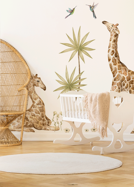tropical safari wall stickers, giraffes wall stickers, giraffes wall decals. watercolor giraffes wall stickers, jungle wall stickers, jungle wall decals, nursery ideas, wall decoration ideas