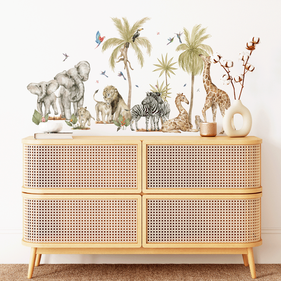 Wandtattoo Dschungel - Tropische Safari - Giraffen
