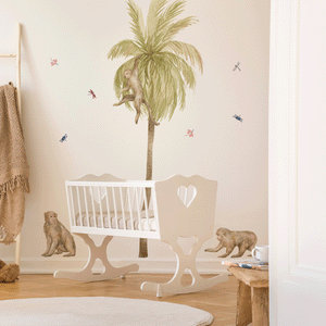 tropical safari wall stickers, palm trees monkeys tropical birds wall stickers, palm trees monkeys tropical birds wall decals. watercolor palm trees monkeys tropical birds wall stickers, jungle wall stickers, jungle wall decals, nursery ideas, wall decoration ideas