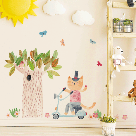 Wandtattoo Tiere - Magisches Wunderland - Katze mit Roller