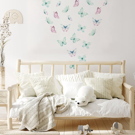 kids bedroom wall stickers, nursery wall stickers, wall stickers, wall decal , wall tattoo, colourful butterflies wall sticker, butterflies wall sticker, girls wall sticker, wall stickers with butterflies, scandinavian wall stickers, kids bedroom ideas, nursery ideas, nordic wall stickers, wall decor ideas