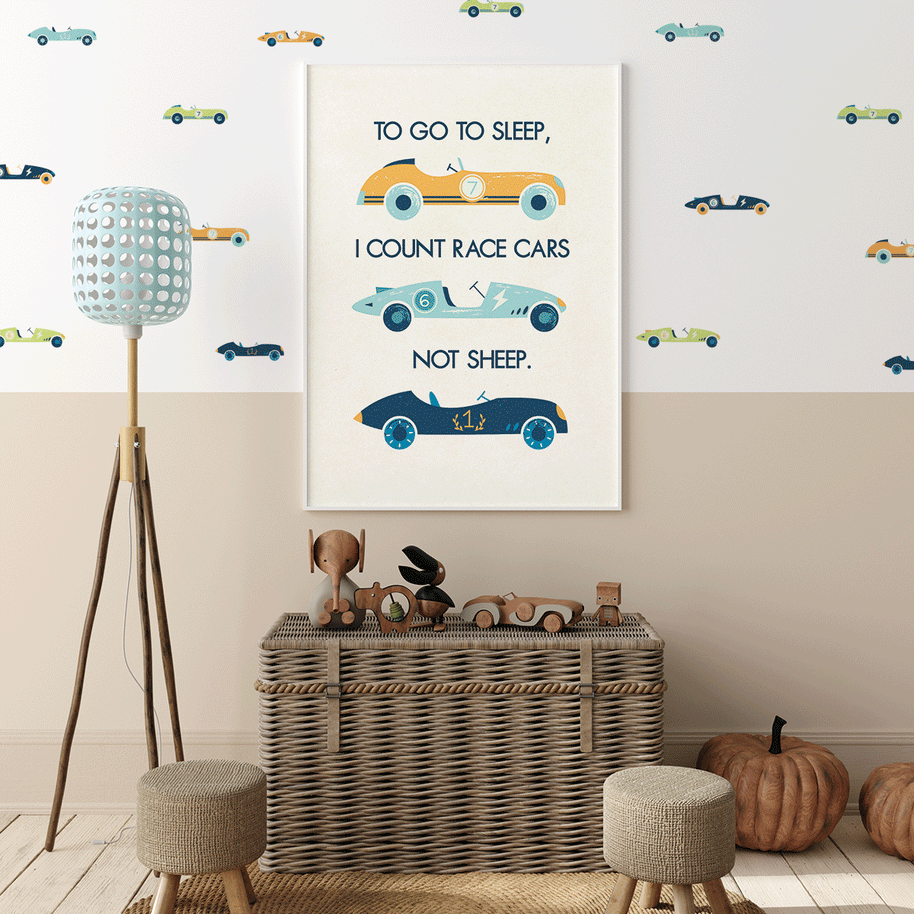 To go to sleep I count race cars Fine Art Print